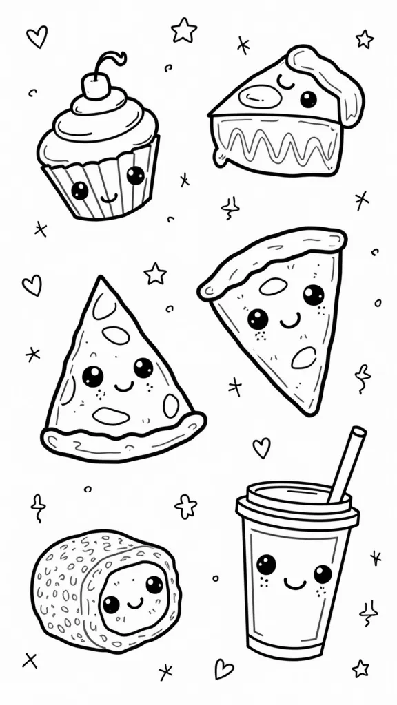 Páginas para colorear Kawaii Food